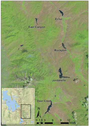 Figure 2 Landsat image from 14 July 2014 showing the 5 study reservoirs in Utah.