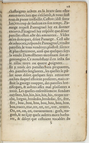 Figure 1: Quart Livre (Paris: Michel Fezandat, 1552), p. 118. BnF, département Réserve des livres rares. Reproduced with permission.