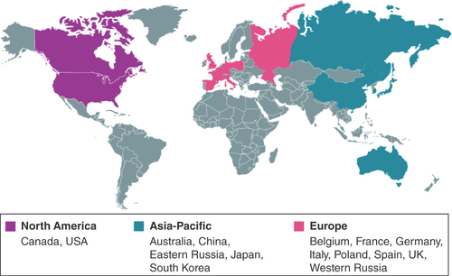 Figure 3. Study sites. CREST’s target sample size is approximately 1000 patients across centers in Asia, Australia, Europe and North America.