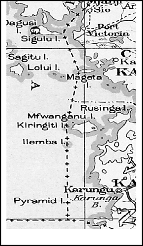Figure 2.  The Kenya–Uganda boundary in Lake Victoria. Source: War Office, 1938 Kenya Colony Map.