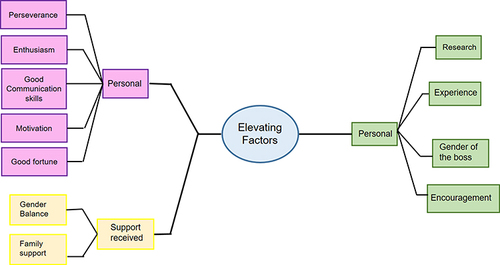 Figure 3 The factors that enabled women and elevated them to leadership positions in healthcare.