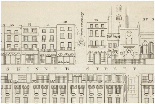 Figure 11. Saracen’s Head Marked as a Lane, Tallis’s London Street Views, number 43. Courtesy, The Lilly Library, Indiana University, Bloomington, Indiana.