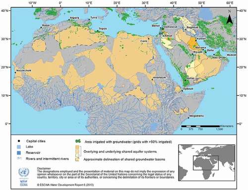 Figure 2. Shared groundwater basins in the Arab Region (Economic and Social Commission for Western Asia (ESCWA), Citation2018, p. 2).