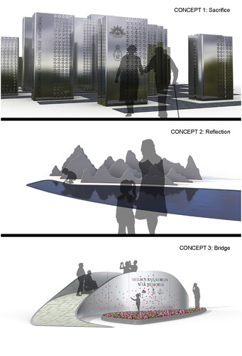 Figure 6. Three main concepts developed for the Melbourne Korean War Memorial.