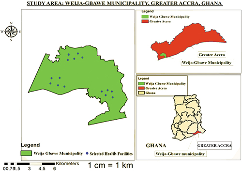 Figure 1. Shows the graphical distributions of the health centers in the Weija-Gbawe municipality.