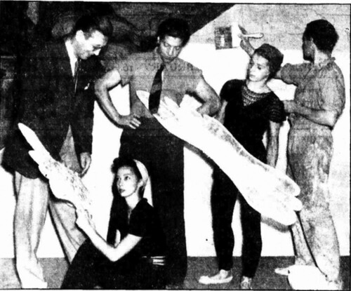 Figure 6. L-R Col de Basil, Genevieve Moulin, Serge Lifar, Sona Asato and Sidney Nolan. The Sun, 16 February 1940, p. 2.