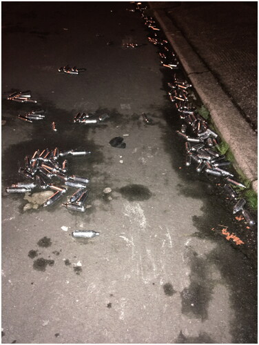 Figure 6. Empty nitrous oxide canisters in a London residential street, February 2020.