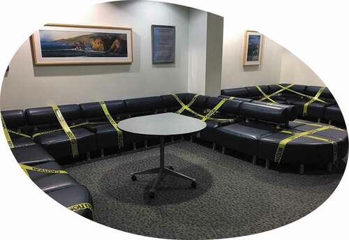 Figure 2. Social distancing seating in the waiting room at the USC orthodontic clinic, Los Angeles, California in May 2021
