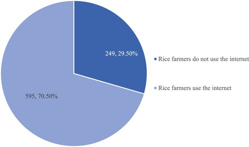 Figure 4. Percentage of internet use by rice farmers.