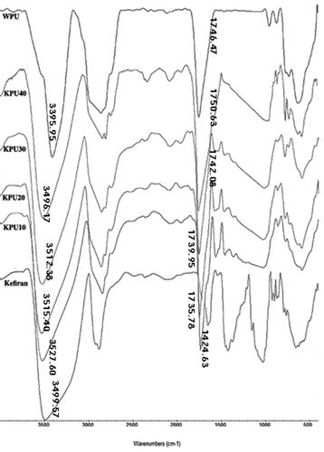 Figure 1. FTIR spectra of the kefiran WPU and kefiranWPU films.