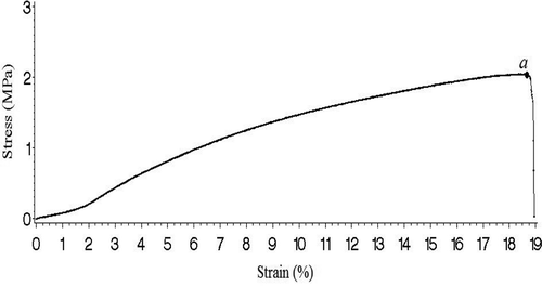 Figure 3. Stress–strain curve of the tensile tests of fresh peel.
