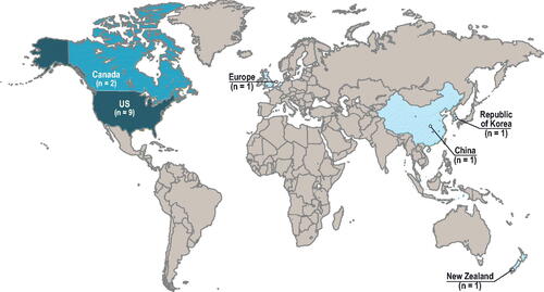 Figure 2. Countries included in cost studies. Abbreviation. US: United States.