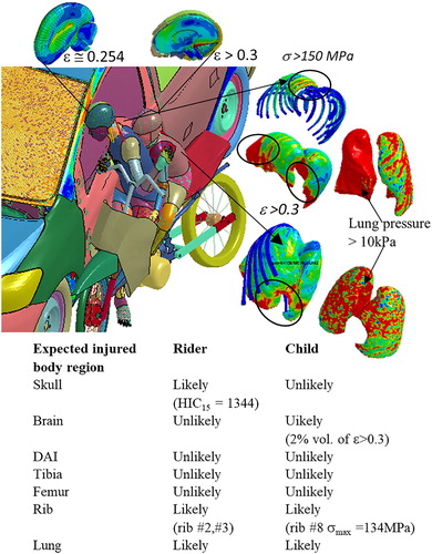 Figure 4. Simulations of config-MC with condition MC.2 (position P1, angle 45°, speed 40 km/h).