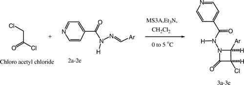 Scheme 2.  Synthesis of 2-azetidinones analogs using Schiff's bases by stirring.