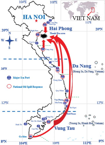 Figure 4. A scenario of an oil spill response in Thanh Hoa area.
