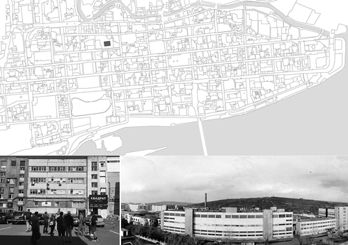 Figure 4. The location of the former film factory and photographs showing the site’s current appearance. (Photos: Open Access via yandex.ru/maps/geo/krasnoyarsk; map: Daria Belova).