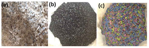 Figure 1. Crushed samples (a) PET (b) PE and (c) PP.