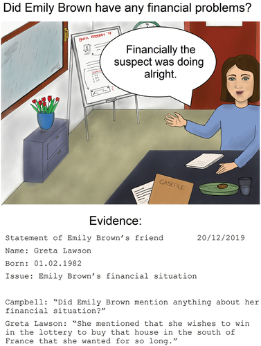 Figure C1. Experimental item: Briefing (suspect Emily Brown, weak evidence).