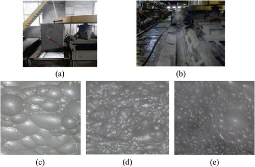 Figure 1. (a) Flotation site industrial camera; (b) flotation plant covered by mist; (c) hazy image of the zinc-roughing tank; (d) hazy image of the zinc-refining tank; (e) hazy image of the zinc-scavenging tank.