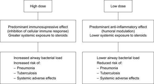 Figure 3 Pathophysiological mechanisms involved in systemic adverse effects of ICS in COPD patients.