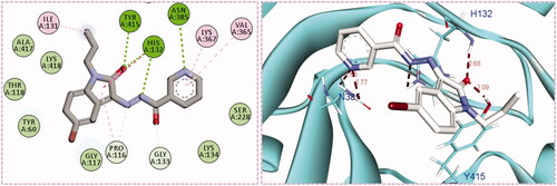 Figure 4. The 2D diagram and 3D representation for compound 5g displaying its interactions with the DprE1 binding site.