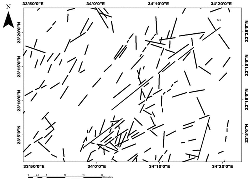 Figure 10. The lineaments (after Conoco Citation1987) extracted from the geologic map in Figure 2.