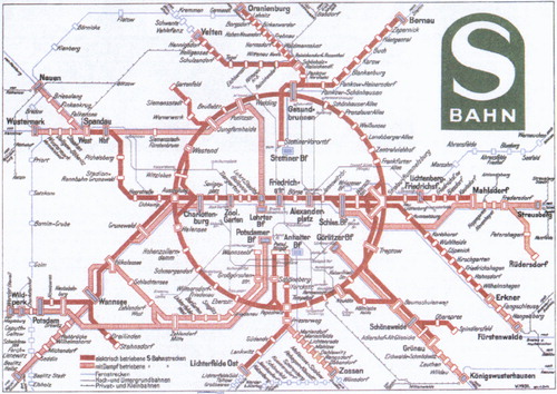 Figure 4. The Berlin S-Bahn representation, 1931 (designer unknown).Source: http://www.schmalspurbahn.de/netze/Netz_1931_klein.gif.Image in the public domain (copyright has expired).