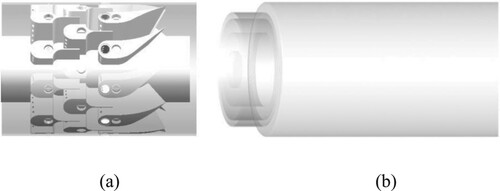 Figure 2. Computational domains of (a) premixer and (b) combustion chamber.