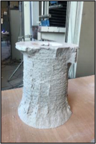 Figure 8. Confinement of failed printed concrete column with cable reinforcement.