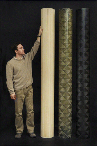 Figure 13.  Wood tube of densified spruce (left) and filament winding of moulded tubes (right)