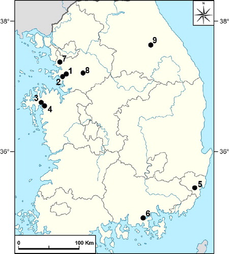 Figure 1. Cymbidium farm locations where samples were harvested in South Korea.