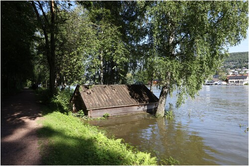 Fig. 1 During the extreme weather called ‘Hans’, the eastern part of Norway was flooded, and several heritage buildings were affected. Here from Drammen, August 2023. Photo: Jani Causevic, NIKU, 2023.