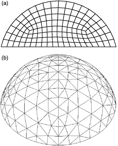Figure 2. Finite element meshes used to represent individuals (a) Two-dimensional mesh and (b) Three-dimensional mesh.