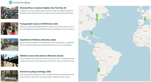 Figure 1 ArcGIS Online website showcasing the case studies through multimedia StoryMaps. Available at https://arcg.is/r8r5H.