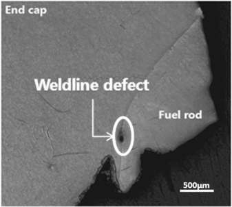 Figure 11. Weld line defect of the fusion line in the fuel rod weld zone.