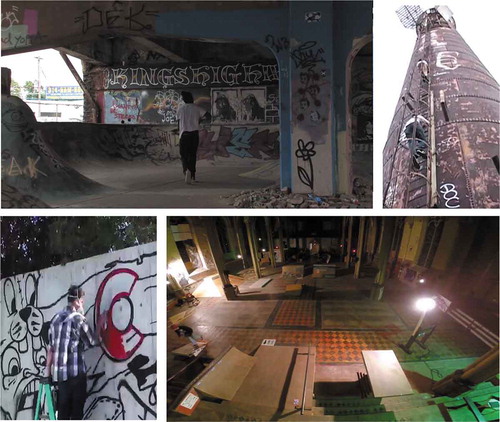 Figures 9–12. Skating in a massive DIY skate park, climbing in an abandoned industrial site, graffiti, and a skate-park built inside an abandoned church demonstrate the transformative nature of ‘city play’. Screen captures of adolescent ‘no place for play’ categories were collected from online sources.