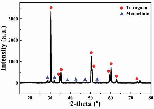 Figure 10. XRD pattern of the YTZP ceramic after two-stage sintering.