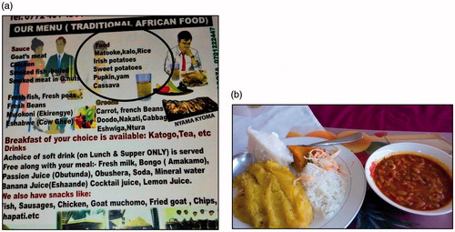 Figure 2. a: ‘Food’ choices in a restaurant (circled). b: Example restaurant meal.