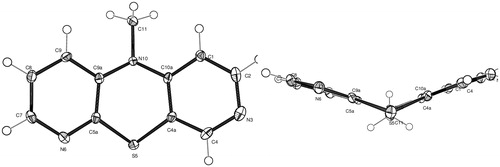 Figure 1. ORTEP drawing of 10-methyl-3,6-diazaphenothiazine, showing the atom labeling.
