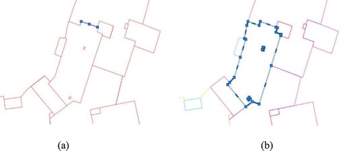 Figure 12. (a) Unconnected lines as part of a polygon in the cadastral plan (b) Related lines were connected to make a polygon after modification