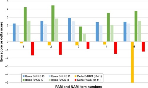 Figure 3 B-RRS and PACS at admission (t0) and discharge (t1), with changes between the two evaluations.