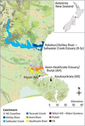 Figure 1. Location of study catchments in Waitaha Canterbury. GIS layers downloaded in 2016 (LRIS Citation2012; Canterbury Maps Citation2015; LINZ Citation2015).