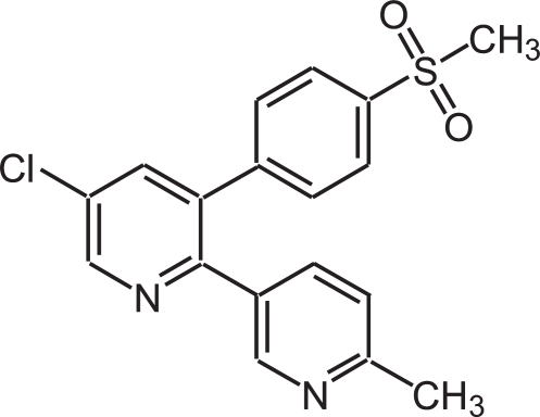 Figure 5 Chemical structure of etoricoxib: bipyridine with a methyl sulfone side chain 5-chloro-6′-methyl-3-[4-(methylsulfonyl) phenyl]-2,3′-bipyridine.