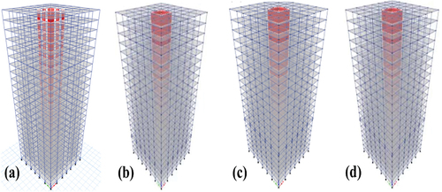 Figure 11. New staggered layer isolated structure with different isolated layers: (a)the 1rd floor (base isolated structure), (b) the 3rd floor, (c) the 6rd floor, (d) the 8rd floor.