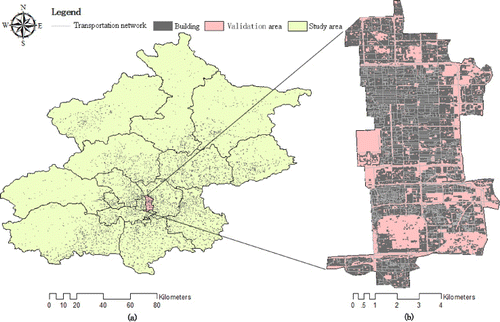 Figure 1. Study area – Beijing, China, and validation area – Dongcheng District of Beijing.