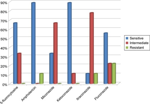 Figure 4 Drug susceptibility of Candida spp. strains in patients with type 1 diabetes mellitus.