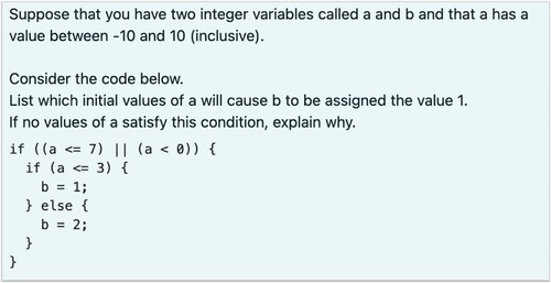Figure 2. Example of course exam question. Note: This figure presents a question on the topic of “variables and conditions” from the course exam.