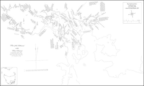 Figure 4. Transcribed and redrawn version of Monmouth 0, with a modern extent indicator showing the region discussed. Credit: the author.