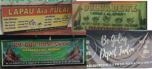 Figure 2. Sample of non Kupang or East Nusat Tenggara languages in culinary signs.