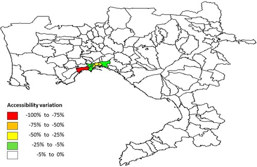 Figure 10. Damaged districts by removing the ‘Galleria della Vittoria and Via Nuova Marina’ (scenario 2) from the network. Source: Author’s elaboration.